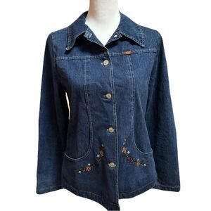 Roxy Jean Jacket with Embroidered Flowers | Vintage |Sz. S | EUC